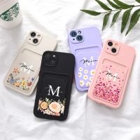 [Hot K] เคสโทรศัพท์ภาพดอกไม้ชื่อที่กำหนดเองได้สำหรับ Iphone 13 12 11 Pro Max X XS XR 7 8 Plus กรอบที่ใส่บัตรกระเป๋าเงินซิลิโคนนิ่ม