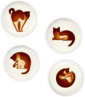 เซรามิคจานซอส Cat Relief Seasoning Dish Mini ด้านข้างชามซอสถั่วเหลืองจานอาหารเย็น Meow Porcelain (ชุด4)