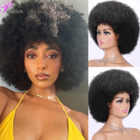 ผมปลอมสไตล์ Afro พัฟสูงวิกผมแบบหยักสั้นหน้าม้าผมไล่เฉดสีสังเคราะห์ธรรมชาติสีดำสำหรับผู้หญิงปาร์ตี้แบล็กพิงก์วิกผมบ็อบหญิง