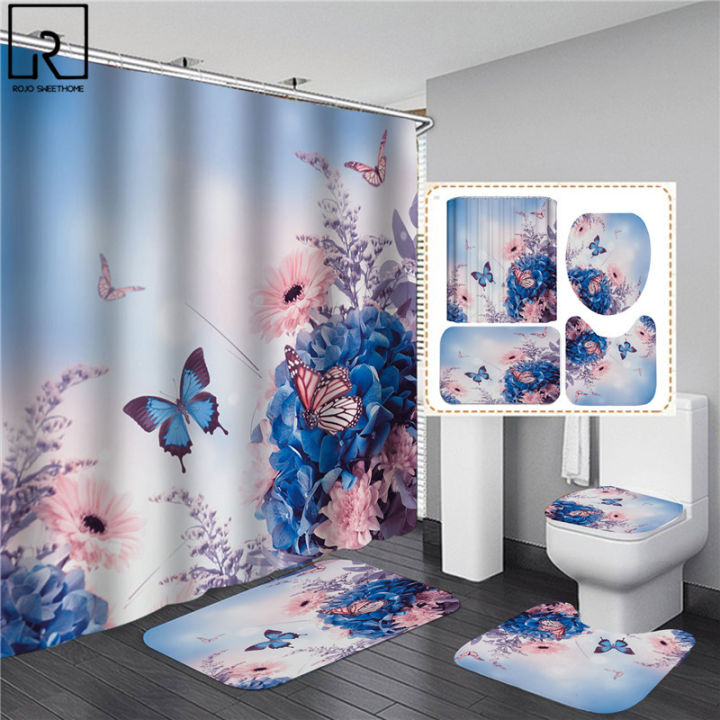 elegant-butterfly-flower-rose-print-shower-curtain-woman-bathroom-decoration-blue-pink-bath-mat-set-toilet-lid-cover-wc-supplies