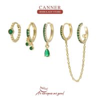 {Han ornaments}CANNER 4ชิ้นชุดหยกสีเขียวต่างหูเงิน925ต่างหูสำหรับผู้หญิงวางต่างหูเจาะเครื่องประดับ P Endientes Mujer Kolczyki Arete