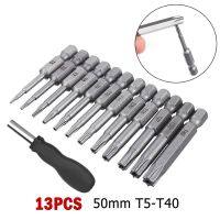 【LZ】▣▥¤  Liga Aço Bit Set Segurança Suporte Bit Extensão Tamper Estrela Chave De Fenda Bits Set Torx Chave De Fenda Bit 50mm T5-T40 S2 13Pcs