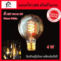 หลอดไฟวินเทจ LED Spiral ขั้วเกลียว E27 กำลังไฟ 4W G80 หลอดไฟ LED 4W สไตล์วินเทจ แอลอีดี ตัวหลอดทำจากแก้วใสสีชา ทรงกลมใหญ่ มองเห็นไส้หลอด