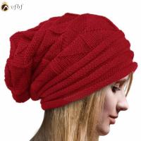 VFBF Casual Striped Solid Crochet Hat Women Caps Wool Knitted Beanie