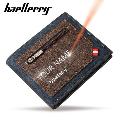【CC】 Baellerry New Men Wallets Name Engraving Card Holder Male Purse Coin Photo Mens Wallet