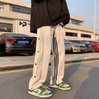 ? 2023 New Fashion version buttoned trousers for men spring ins fashion brand loose straight casual pants Hong Kong style versatile boys sports wide-leg pants