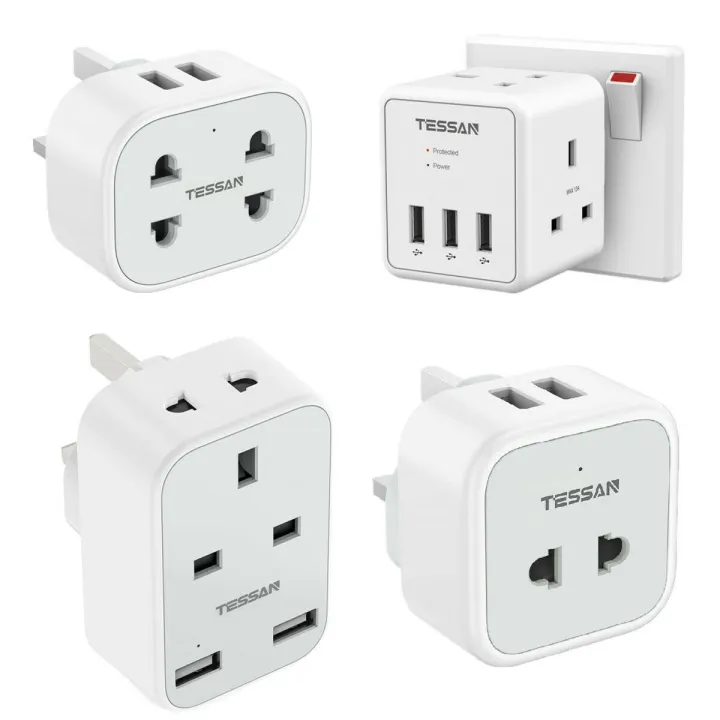 TESSAN Singapore 2 Pin to 3 Pin UK Shaver Plug Adaptor with 2 USB for Bathroom, Electric Toothbrush, Razor, Epilators, 1/2/3 Way UK 2 Pin Toothbrush Adaptor UK Plug Socket , USB Charger Wall Socket Mu