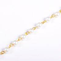 5Strand Handmade Round Glass Pearl Beads Chains for Necklaces Bracelets Making with Golden Iron Eye Pin Unwelded White 39.3 inch Bead: 6mm