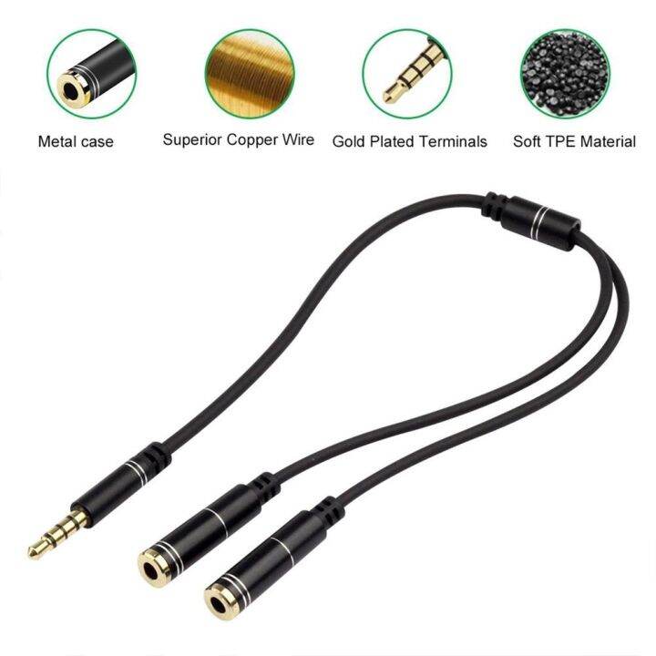 Headset Adapter Y Splitter 3.5mm Jack Cable with Separate Mic and Audio