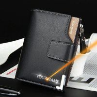 【CC】 Men Wallets Name Engraving Card Holders Fashion Short Purse Leather Male