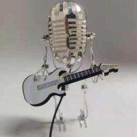 Vintage Microphone Night Light With Guitar Metal Handmade Touch Dimmer Lamp For Office Home Desktop Decoration For A Gift