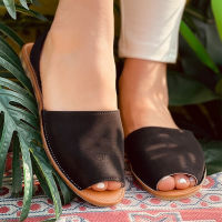 MCCKLE Summer Womens Sandals PU Leather Hollow Out Retro Sandals Slip On Casual Peep Toe Sewing Ladies Flat Beach Shoes Woman