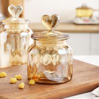 Glass Sealed Can Creative Love Storage Tank Transparent Amber High Color Snack Candy Empty Bottle