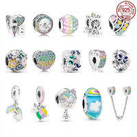 *ร้อนขาย 925 เงินสเตอร์ลิง Rainbow Series Beaded Rainbow ดอกไม้จี้พอดีกับสร้อยข้อมือ Pandora เดิม DIY ของขวัญที่สวยหรู-Luansu