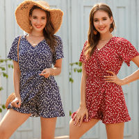 Bohemian Playsuit พิมพ์ลายดอกไม้เซ็กซี่ Rompers สั้น overalls TOP macacao feminino ผู้หญิง Summer Beach Holiday ruffles Jumpsuits