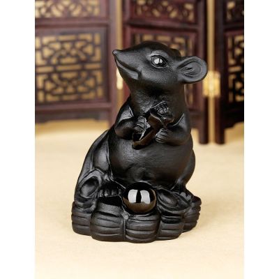 Natural obsidian mouse decoration spirit bestow luck feng shui home mascot jewelry zodiac rat year