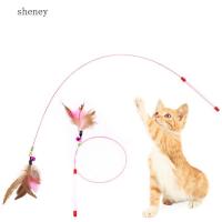 SHENY ของเล่นกัดกำมะหยี่สีสดใสยืดหยุ่นพร้อมกระดิ่งไม้ของเล่นหยอกแมวไม้กายสิทธิ์ทีเซอร์ของเล่นเพื่อความบันเทิงสำหรับสัตว์เลี้ยงแมวไม้ปลายขนนก