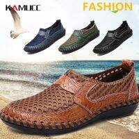 New Summer Men Casual Shoes Breathable Letaher Shoes Men Loafers Soft Flats Sandals Handmade Male Driving Shoes Large Size 38-50