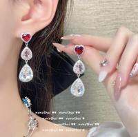 จี้เงินใบแปะก๊วยหยดน้ำเซอร์คอนเคลือบทอง18K สร้อยคอพลอยสีชมพูเชอร์รี่