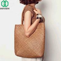 WHISM Handmade Rattan Storage Basket Luxury Square Fashion Bags Straw Woven Womens Shoulder Bag