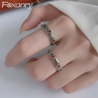 {Xixi เครื่องประดับ} FOXANRY Sparkling Zircons แหวนหมั้นดอกไม้สำหรับคู่รักผู้หญิงวินเทจเรขาคณิตแฟชั่นใหม่แฮนด์เมดของขวัญเครื่องประดับงานปาร์ตี้