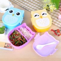 ♗ Cartoon Owl Lunch Box Microwave Portable Food-Safe Plastic Food Picnic Container Box for Children Kids School Office Bento Box