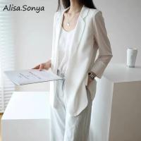 Alisa Sonya เสื้อสูทผ้าฝ้ายแขนยาว,เสื้อลำลองระบายอากาศแบบเดี่ยว