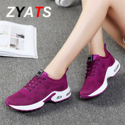 ZYATS รองเท้าผ้าใบรองเท้ากีฬาแฟชั่นสำหรับผู้หญิง,รองเท้าวิ่งกลางแจ้งรองรับแรงกระแทกพื้นรองเท้าสนีกเกอร์สีม่วง
