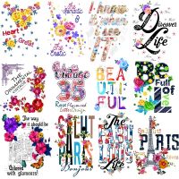 Cartoon Letter Patch Iron-on Transfers For Clothing Stickers Butterfly Flower Applique Heat Thermal Transfer For Clothes DIY