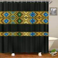 Black Farm Ethnic Return Saba Telet African Ethiopian Traditional Waterproof Shower Curtain Sets for Bath Bathroom with 12 Hooks