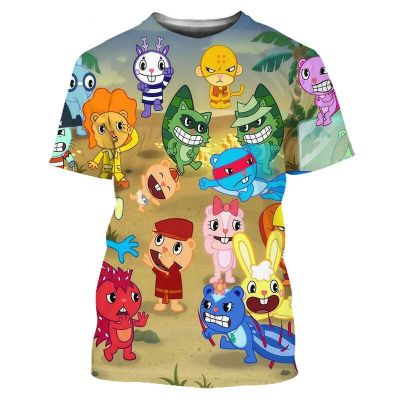 ใหม่การ์ตูนอะนิเมะเสื้อยืด Happy Tree Friends 3D พิมพ์ผู้ชายผู้หญิงแฟชั่นแขนสั้นขนาดใหญ่เสื้อ T เด็ก Tees Tops เสื้อผ้า