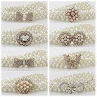 【hot sale】 ✤◈ B55 Women Pearl Waist Belt Elastic Buckle Pearl Chain Belt