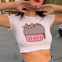 เสื้อยืดชุดชั้นในแบบโกธิค Pusheen นางฟ้ากรันจ์กอธเสื้อเอวลอยหญิงสวยงาม MODE Korea