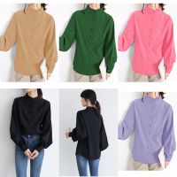 ReadyStock S-XL Chiffon Blouse Big Lantern Sleeve Button Up Plain Casual Korean Blouse Women