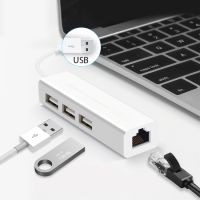 USB 2.0อะแดปเตอร์เครือข่ายอีเทอร์เน็ต + 3ฮับ USB พอร์ตศูนย์กลาง USB (สีขาว) (IRepairParts)