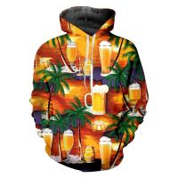 2023 style  Autumn Hoodies Premium 3D Printed Mens Sweatshirt Unisex Zip Pullover Casual Jacket Casual Hawaiian Beer Coconut Tree，can be customization