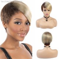 BCHR Short Pixie Cut Wigs Straight Synthetic Hair High Temperature Fiber Ombre Brown Blonde Wig for Women [ Hot sell ] TOY CENTER