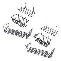 6 Pieces Hanging Basket Straight Shelf Flower Pot Display Holder for Wire Wall Grid Panel, Bread Basket Iron Rack