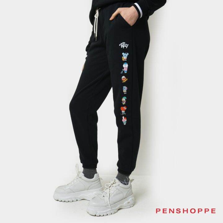 With BT21 Loose Fit Brushed Terry Jogger Pants With Print For