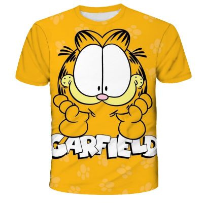 The Garfield Show อะนิเมะตัวเลขเด็กน่ารักการ์ตูนเสื้อยืดสำหรับชาย 3D พิมพ์เสื้อยืดเสื้อผ้า Fandom สำหรับเสื้อผ้าลำลองฤดูร้อน