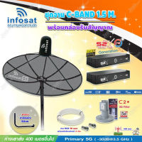 Infosat C-Band 1.5 เมตร (ขางอยึดผนัง 50 cm.) + LNB รุ่น C2+ (ป้องกันสัญญาณ 5G รบกวน) + PSI กล่องทีวีดาวเทียม รุ่น S2 X (2 กล่อง) พร้อมสายRG6 ยาวตามชุด(2เส้น)