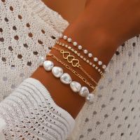 Boho Fashion Multilevel Bracelets For Women Punk Crystal Pearl Chain Beach Handmade Lovely Heart Pendant Jewelry Gift B021