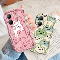 Rixuan เคสสำหรับ Vivo Y27 4กรัม Y36 Y20 Y02T Y35 Y11 Y17 Y16 Y21 3D Y15โทรศัพท์ TPU แบบน่ม Y12 Y15s Y20s Y21s Y15A Y33s Y91C กบกระต่ายและลูกหมูขอบโค้งงอฝาครอบ