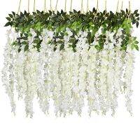 [AMO Garden Decoration]12ชิ้น45นิ้ว Wisteria ดอกไม้ประดิษฐ์ผ้าไหมเถาพวงมาลัยแขวนสำหรับงานแต่งงานสวนกลางแจ้งกรีนเนอรี่สำนักงานตกแต่งผนัง