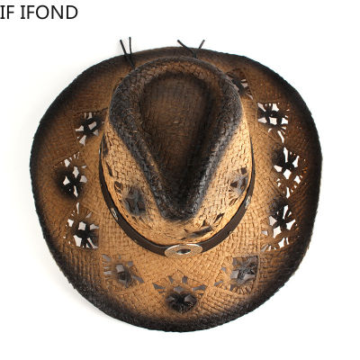 100 Paper Straw Sun Hats For Men Vintage Punk Belt Decorate Summer Western Cowboy Hat Gentleman Sombrero Hombre Jazz Caps