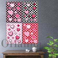 แฟชั่น Checkerboard Backg Love Heart Wall Art ผ้าใบพิมพ์โปสเตอร์สำหรับตกแต่งห้องนั่งเล่น-สีชมพู,สีแดง,และสีดำ Scheme