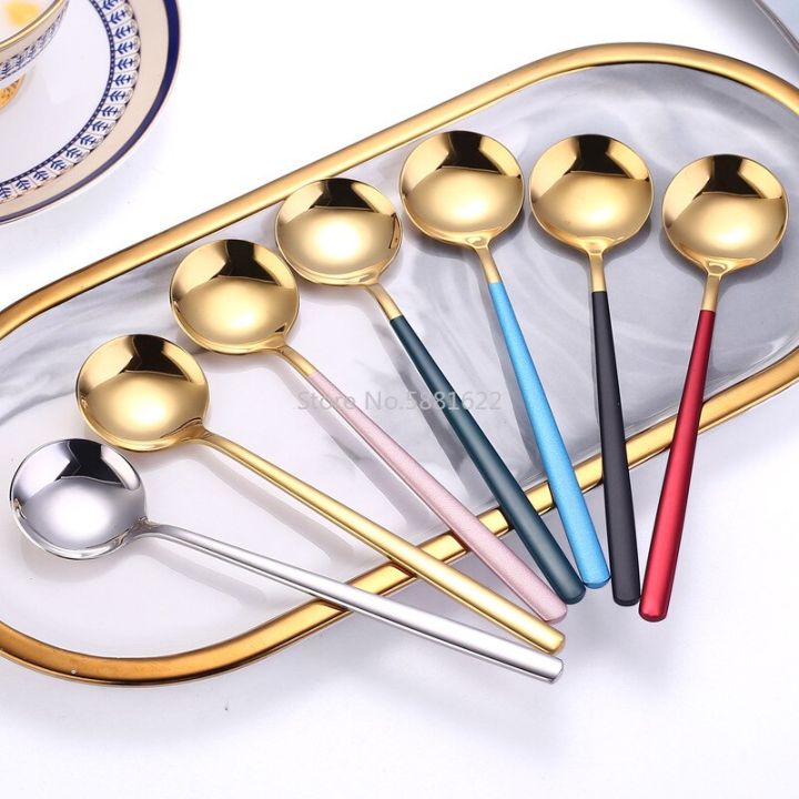 stainless-steel-spoon-korean-household-net-red-round-spoon-creative-paint-dessert-coffee-stirring-spoon-into-the-spoon-serving-utensils