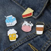 Cartoon Food Enamel Pins Kawaii Milk Coffee Beer Cow Sandwich Pizza Brooches Backpack Badges Gifts For Women Men Custom Jewely