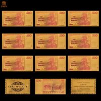 10PCS/Lot Zimbabwe Currency Paper 500 Dollar Money in 24k Gold Plated Banknote Collections And Holiday Gifts