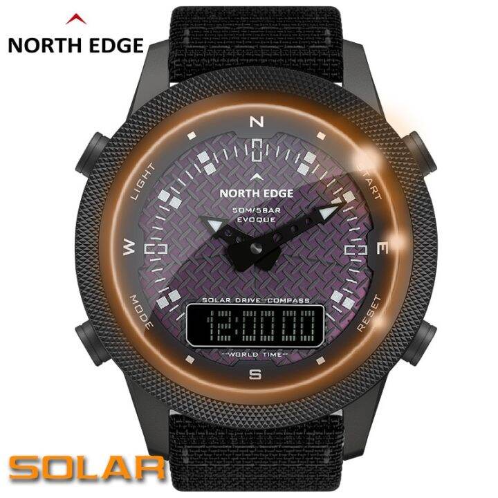 North Edge Men's Solar Digital Watch Men's Outdoor Smart Watch All Metal Waterproof 50M Compass